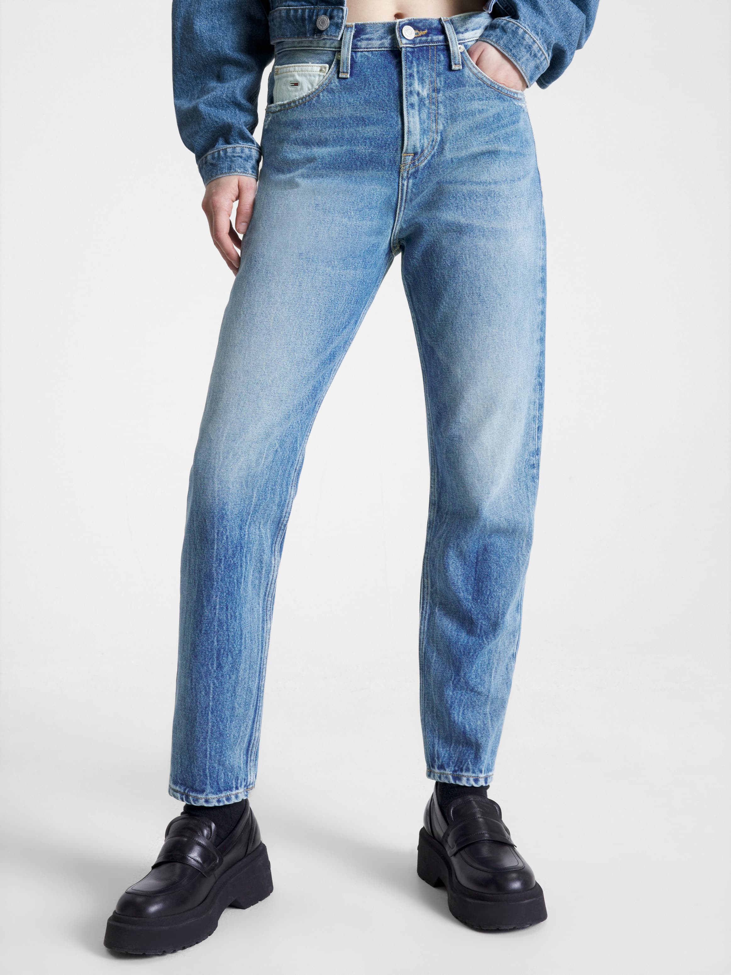 بنطلون جينز سليم بخصر عالي